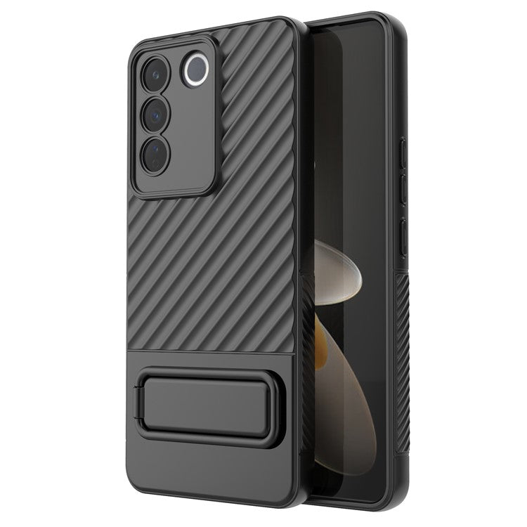 Rugged Shockproof Case for vivo S16e 5G TPU Phone Shell Slim Phone Cover with Kickstand - Black