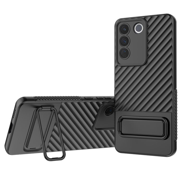 Rugged Shockproof Case for vivo S16e 5G TPU Phone Shell Slim Phone Cover with Kickstand - Black