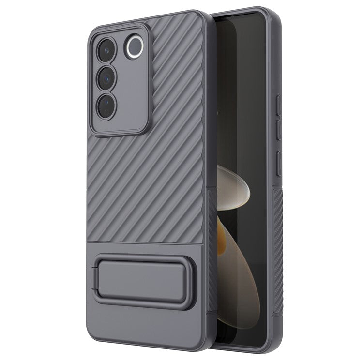 Rugged Shockproof Case for vivo S16e 5G TPU Phone Shell Slim Phone Cover with Kickstand - Grey