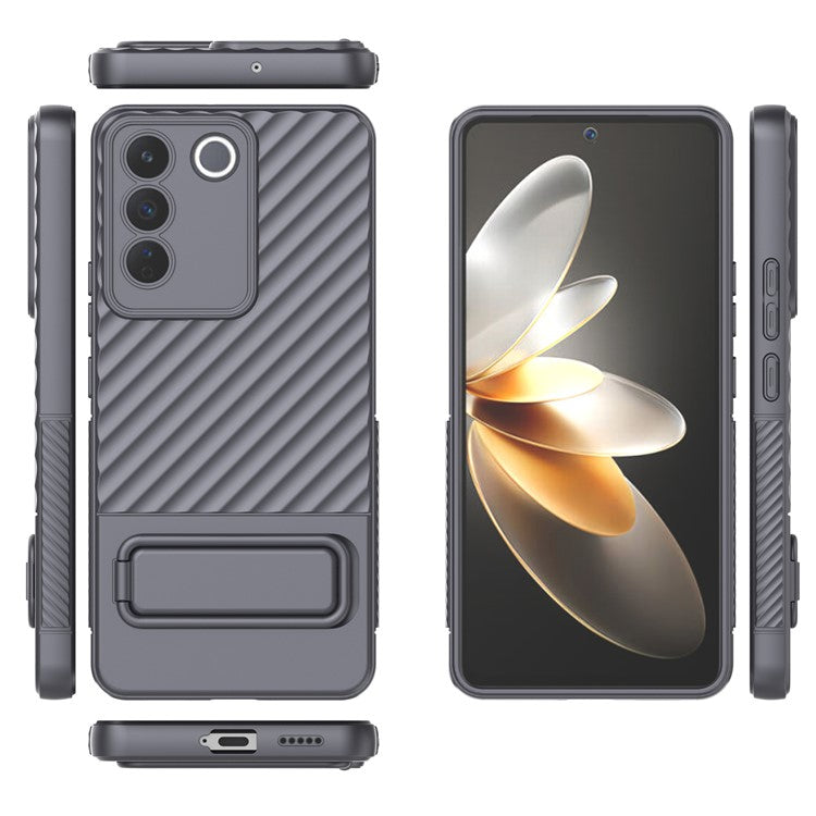 Rugged Shockproof Case for vivo S16e 5G TPU Phone Shell Slim Phone Cover with Kickstand - Grey