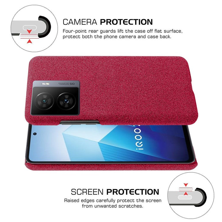 For vivo iQOO Z7 5G Shockproof Cell Phone Case Cloth+Hard PC Smartphone Cover - Red