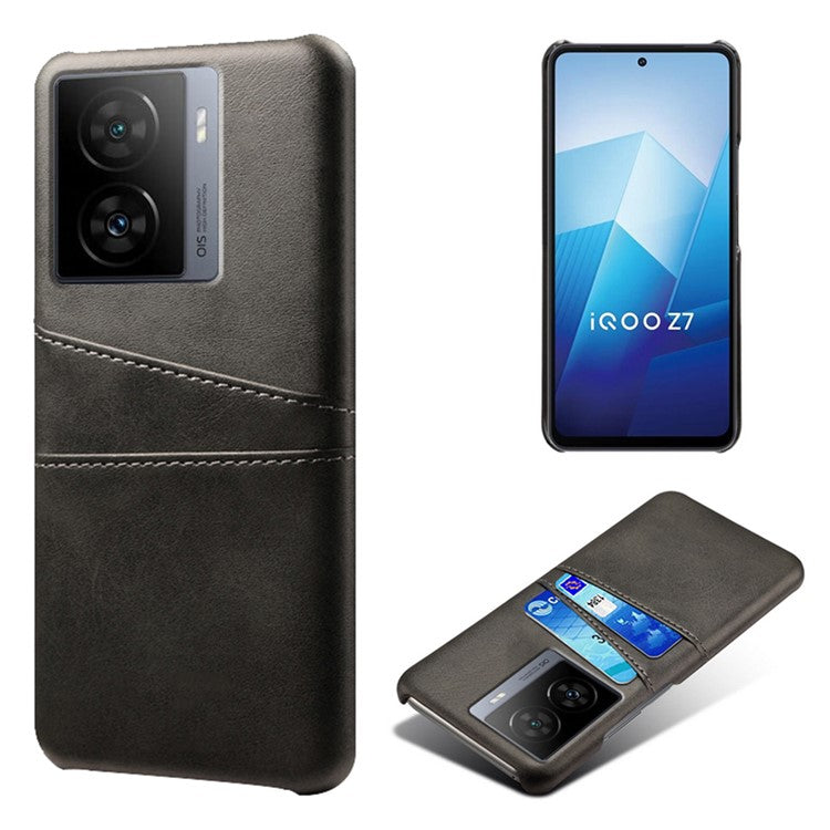 For vivo iQOO Z7 5G Dual Card Slots Pocket PU Leather + Hard PC Cover Phone Case - Black