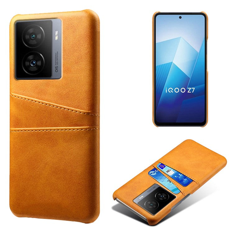 For vivo iQOO Z7 5G Dual Card Slots Pocket PU Leather + Hard PC Cover Phone Case - Orange