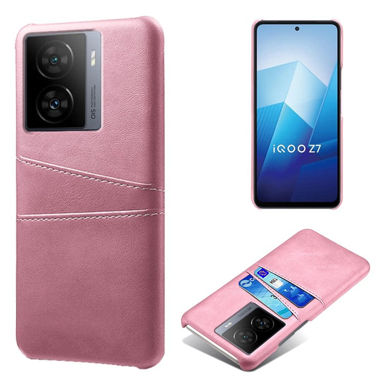 For vivo iQOO Z7 5G Dual Card Slots Pocket PU Leather + Hard PC Cover Phone Case - Rose Gold