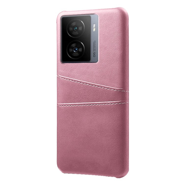 For vivo iQOO Z7 5G Dual Card Slots Pocket PU Leather + Hard PC Cover Phone Case - Rose Gold