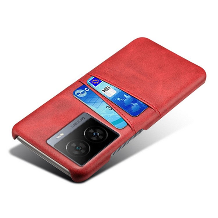 For vivo iQOO Z7 5G Dual Card Slots Pocket PU Leather + Hard PC Cover Phone Case - Red