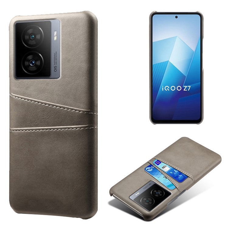 For vivo iQOO Z7 5G Dual Card Slots Pocket PU Leather + Hard PC Cover Phone Case - Grey