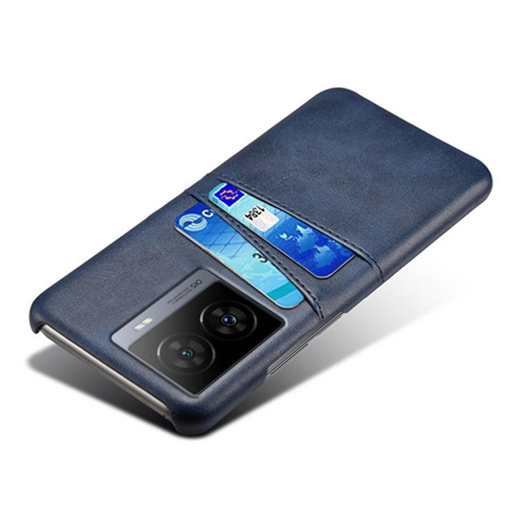 For vivo iQOO Z7 5G Dual Card Slots Pocket PU Leather + Hard PC Cover Phone Case - Blue