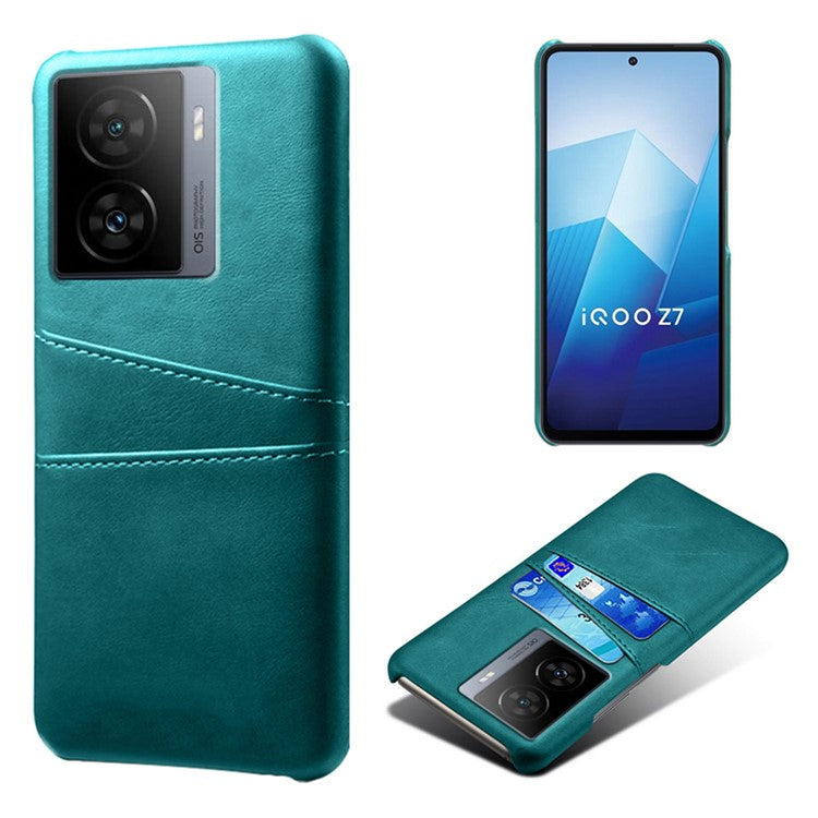 For vivo iQOO Z7 5G Dual Card Slots Pocket PU Leather + Hard PC Cover Phone Case - Green