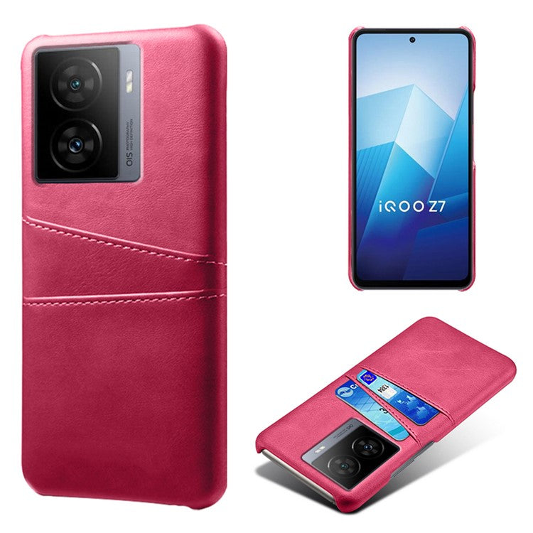 For vivo iQOO Z7 5G Dual Card Slots Pocket PU Leather + Hard PC Cover Phone Case - Rose