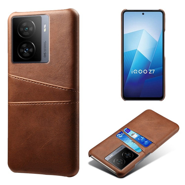 For vivo iQOO Z7 5G Dual Card Slots Pocket PU Leather + Hard PC Cover Phone Case - Brown