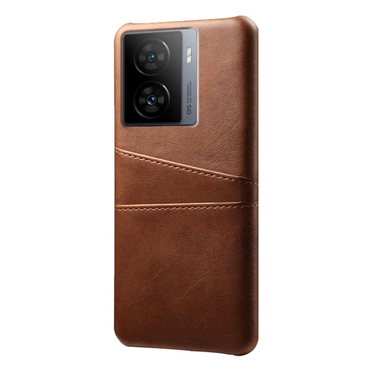 For vivo iQOO Z7 5G Dual Card Slots Pocket PU Leather + Hard PC Cover Phone Case - Brown