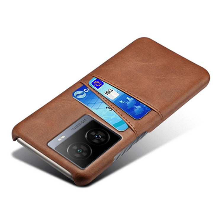 For vivo iQOO Z7 5G Dual Card Slots Pocket PU Leather + Hard PC Cover Phone Case - Brown