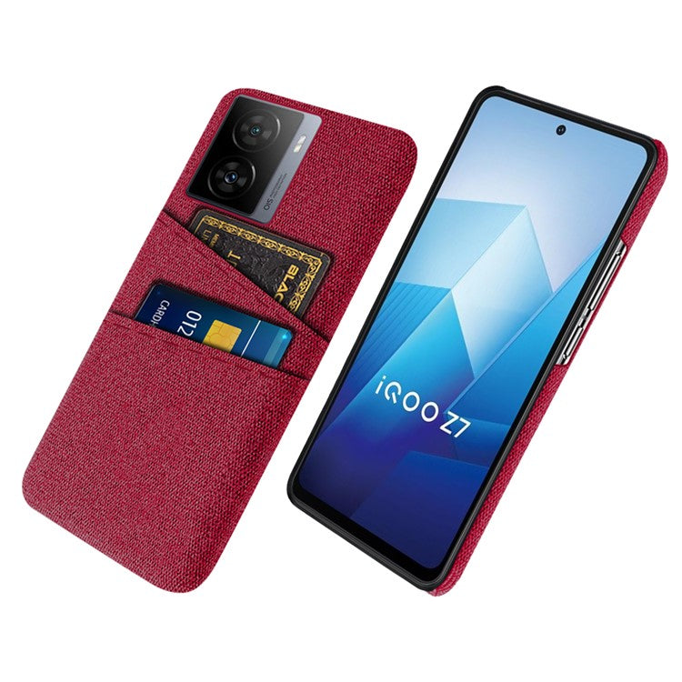 For vivo iQOO Z7 5G Hard PC + Cloth Phone Case Dual Card Slots Smartphone Cover - Red