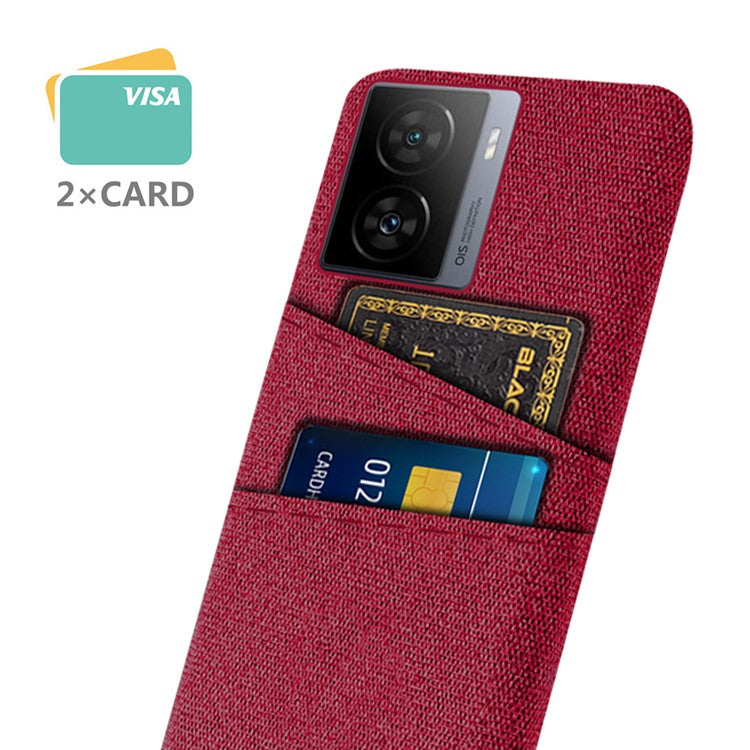 For vivo iQOO Z7 5G Hard PC + Cloth Phone Case Dual Card Slots Smartphone Cover - Red