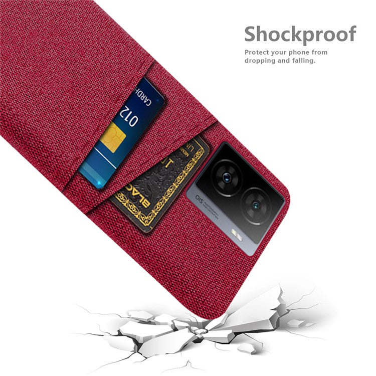 For vivo iQOO Z7 5G Hard PC + Cloth Phone Case Dual Card Slots Smartphone Cover - Red