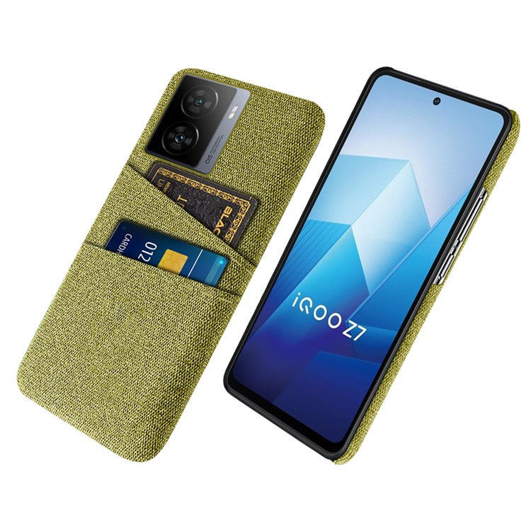 For vivo iQOO Z7 5G Hard PC + Cloth Phone Case Dual Card Slots Smartphone Cover - Yellow