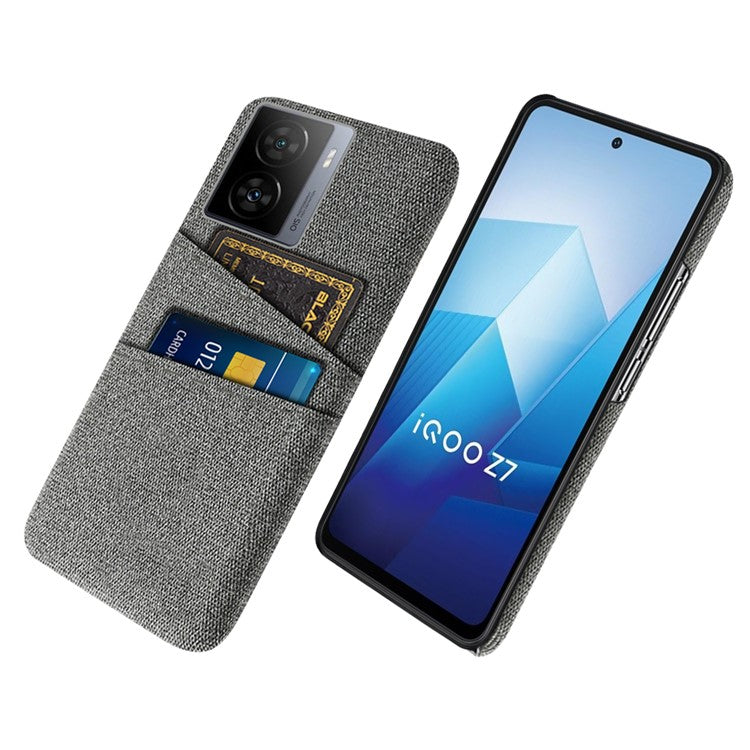 For vivo iQOO Z7 5G Hard PC + Cloth Phone Case Dual Card Slots Smartphone Cover - Grey