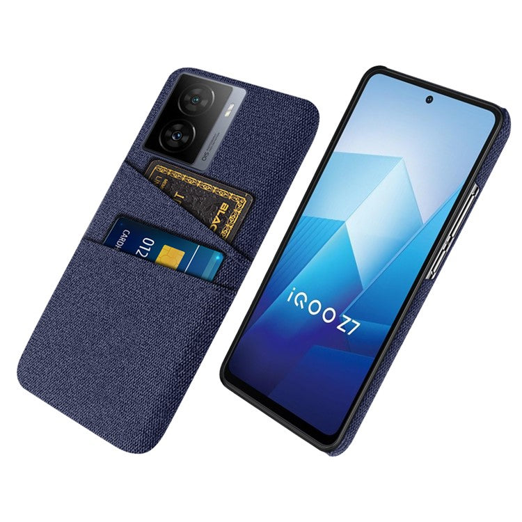 For vivo iQOO Z7 5G Hard PC + Cloth Phone Case Dual Card Slots Smartphone Cover - Blue