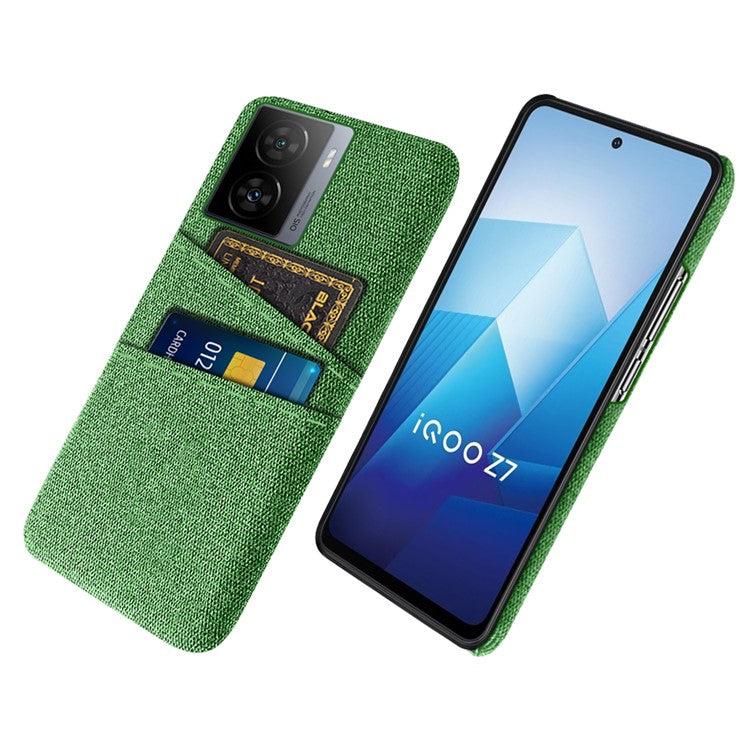 For vivo iQOO Z7 5G Hard PC + Cloth Phone Case Dual Card Slots Smartphone Cover - Green