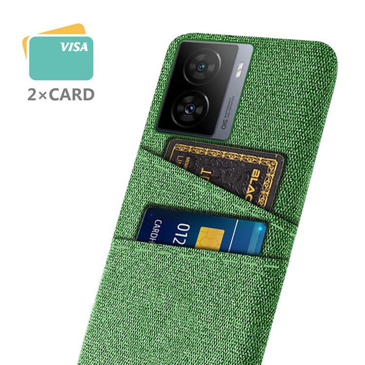 For vivo iQOO Z7 5G Hard PC + Cloth Phone Case Dual Card Slots Smartphone Cover - Green