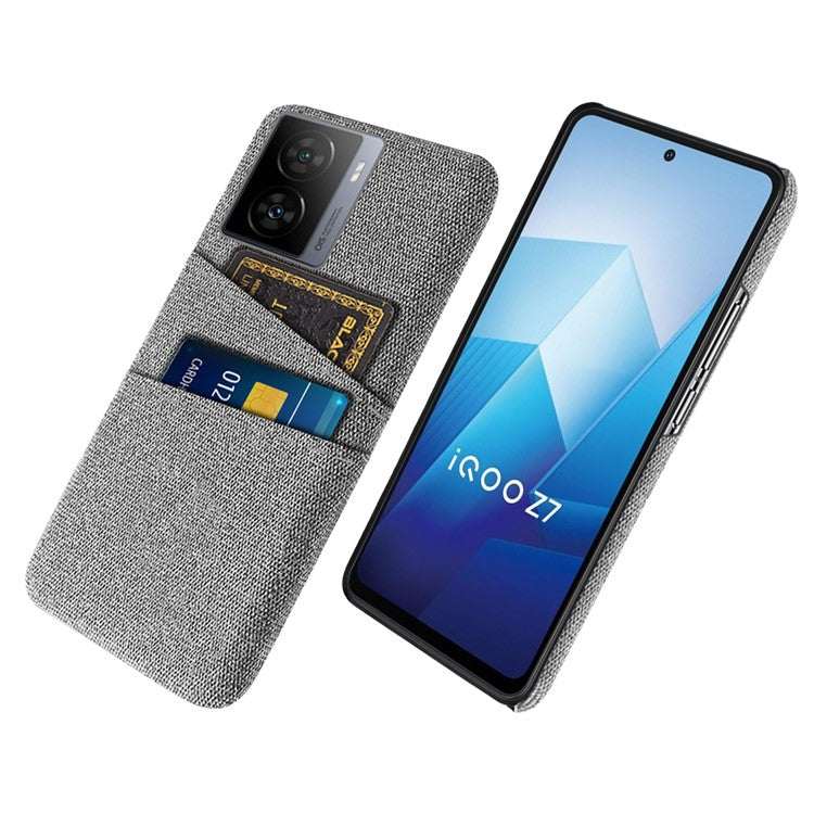 For vivo iQOO Z7 5G Hard PC + Cloth Phone Case Dual Card Slots Smartphone Cover - Light Grey