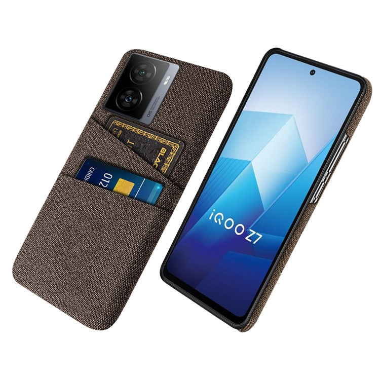 For vivo iQOO Z7 5G Hard PC + Cloth Phone Case Dual Card Slots Smartphone Cover - Brown