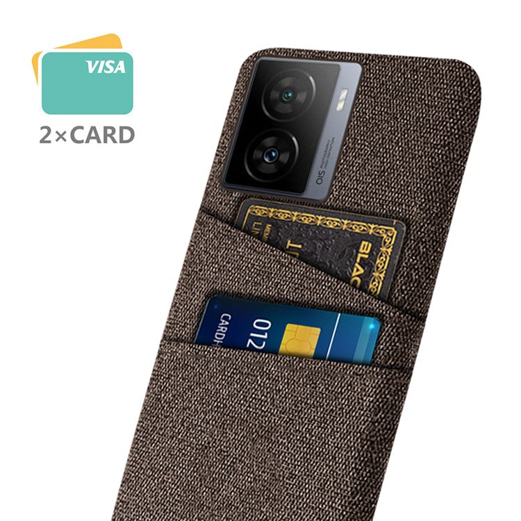 For vivo iQOO Z7 5G Hard PC + Cloth Phone Case Dual Card Slots Smartphone Cover - Brown