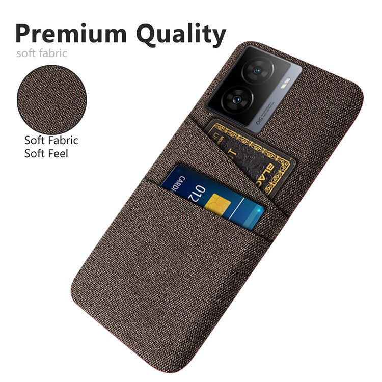 For vivo iQOO Z7 5G Hard PC + Cloth Phone Case Dual Card Slots Smartphone Cover - Brown