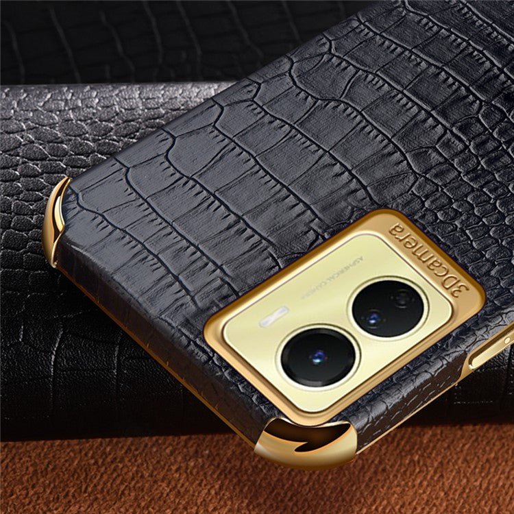 For vivo Y16 4G / Y02s 4G Crocodile Texture Ring Kickstand Case 6D Electroplating Leather Coated TPU Anti-drop Cover - Green