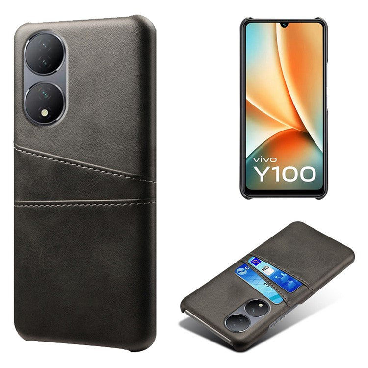 For vivo Y100 5G Drop Protection Phone Case Dual Card Slots PU Leather Coated PC Cover - Black