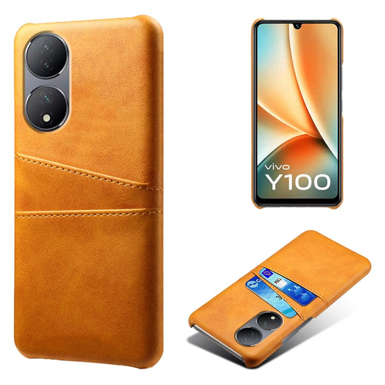 For vivo Y100 5G Drop Protection Phone Case Dual Card Slots PU Leather Coated PC Cover - Orange