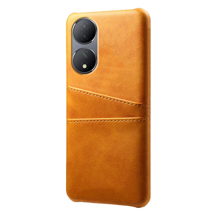 For vivo Y100 5G Drop Protection Phone Case Dual Card Slots PU Leather Coated PC Cover - Orange