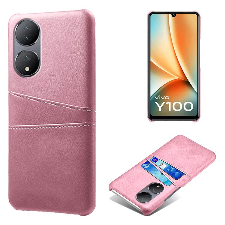 For vivo Y100 5G Drop Protection Phone Case Dual Card Slots PU Leather Coated PC Cover - Rose Gold