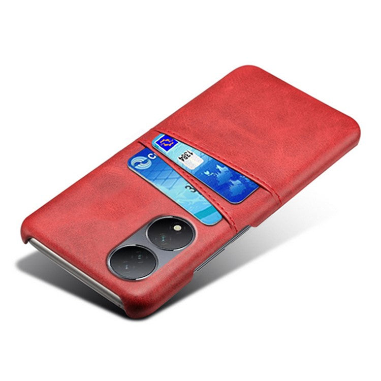 For vivo Y100 5G Drop Protection Phone Case Dual Card Slots PU Leather Coated PC Cover - Red