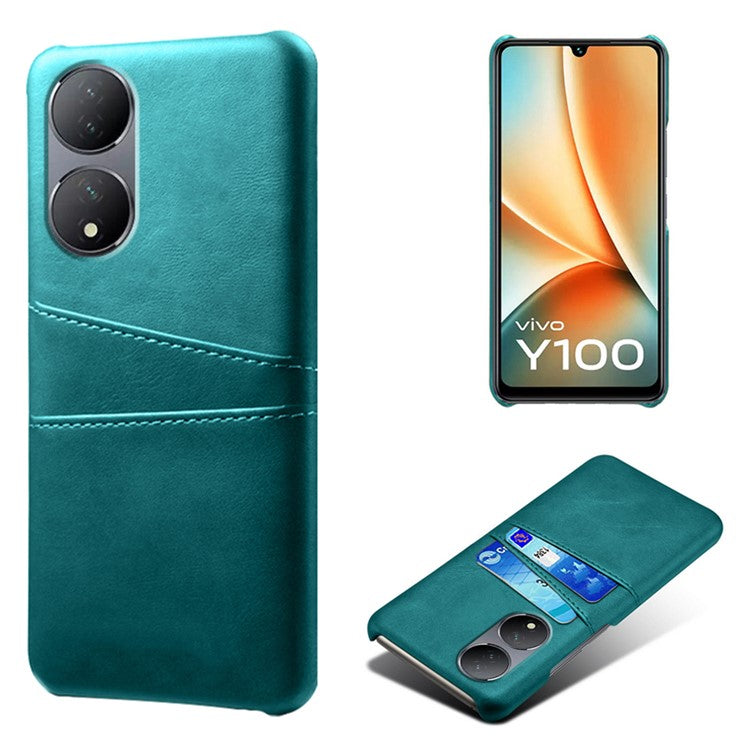 For vivo Y100 5G Drop Protection Phone Case Dual Card Slots PU Leather Coated PC Cover - Green