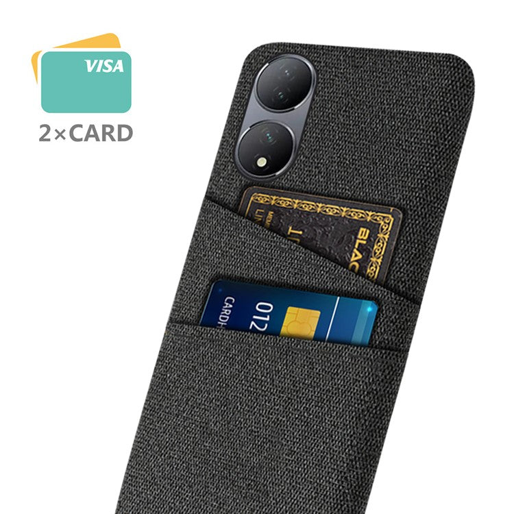 Dual Card Slots Phone Case for vivo Y100 5G , Hard PC + Cloth Cell Phone Cover - Black