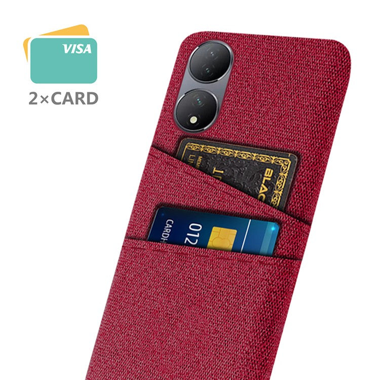 Dual Card Slots Phone Case for vivo Y100 5G , Hard PC + Cloth Cell Phone Cover - Red