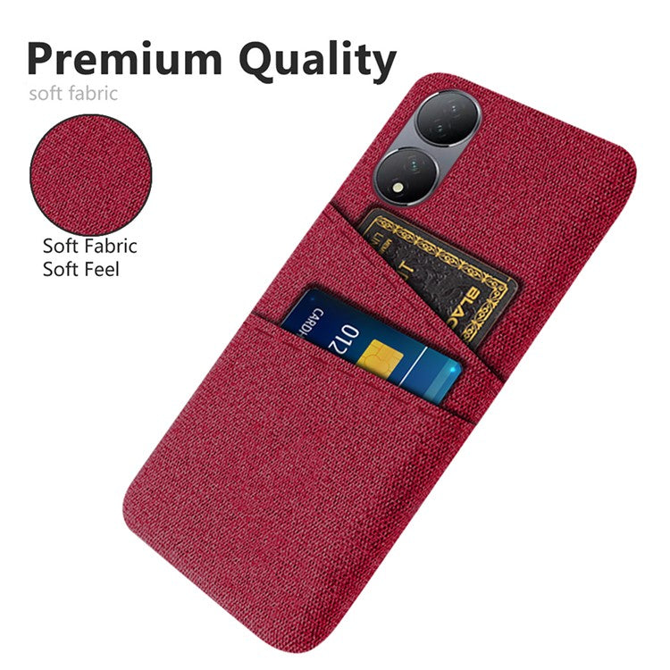 Dual Card Slots Phone Case for vivo Y100 5G , Hard PC + Cloth Cell Phone Cover - Red