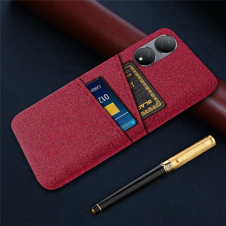 Dual Card Slots Phone Case for vivo Y100 5G , Hard PC + Cloth Cell Phone Cover - Red