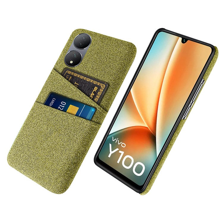 Dual Card Slots Phone Case for vivo Y100 5G , Hard PC + Cloth Cell Phone Cover - Yellow