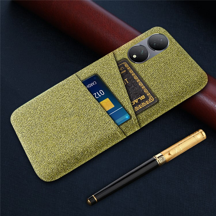 Dual Card Slots Phone Case for vivo Y100 5G , Hard PC + Cloth Cell Phone Cover - Yellow