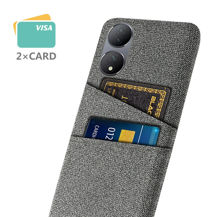 Dual Card Slots Phone Case for vivo Y100 5G , Hard PC + Cloth Cell Phone Cover - Grey