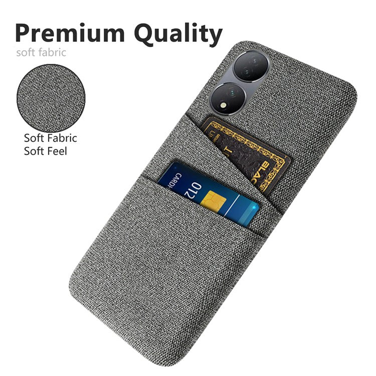 Dual Card Slots Phone Case for vivo Y100 5G , Hard PC + Cloth Cell Phone Cover - Grey