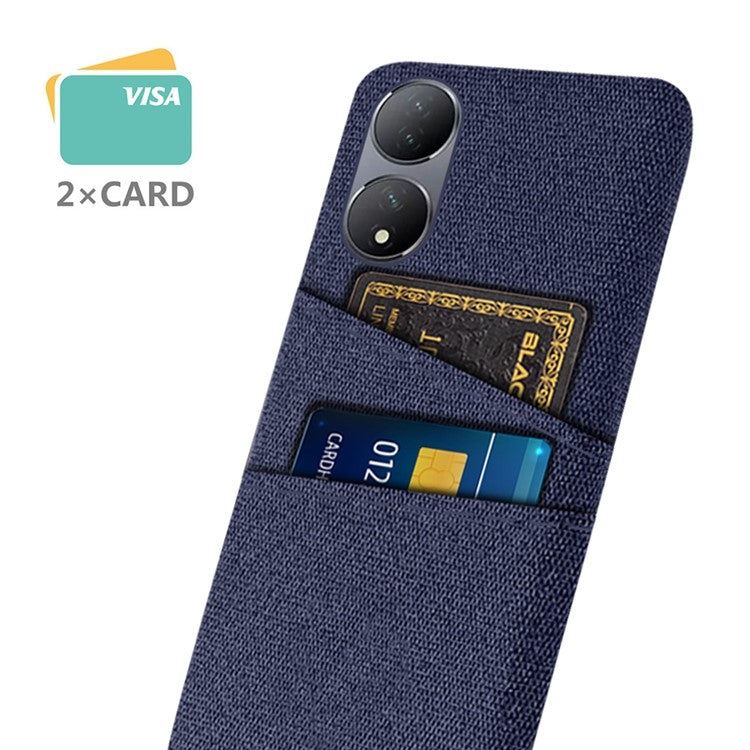 Dual Card Slots Phone Case for vivo Y100 5G , Hard PC + Cloth Cell Phone Cover - Blue