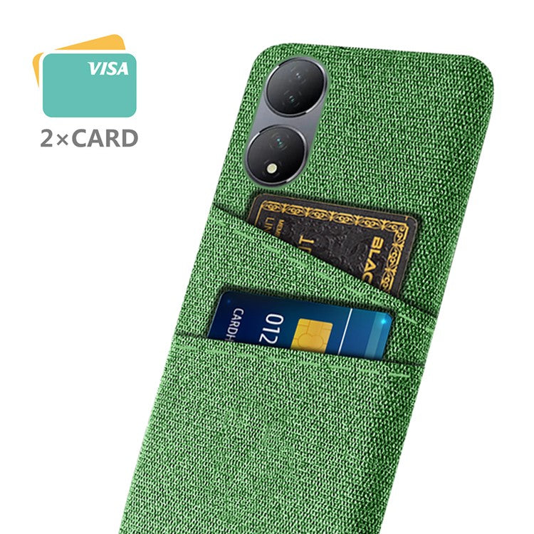 Dual Card Slots Phone Case for vivo Y100 5G , Hard PC + Cloth Cell Phone Cover - Green