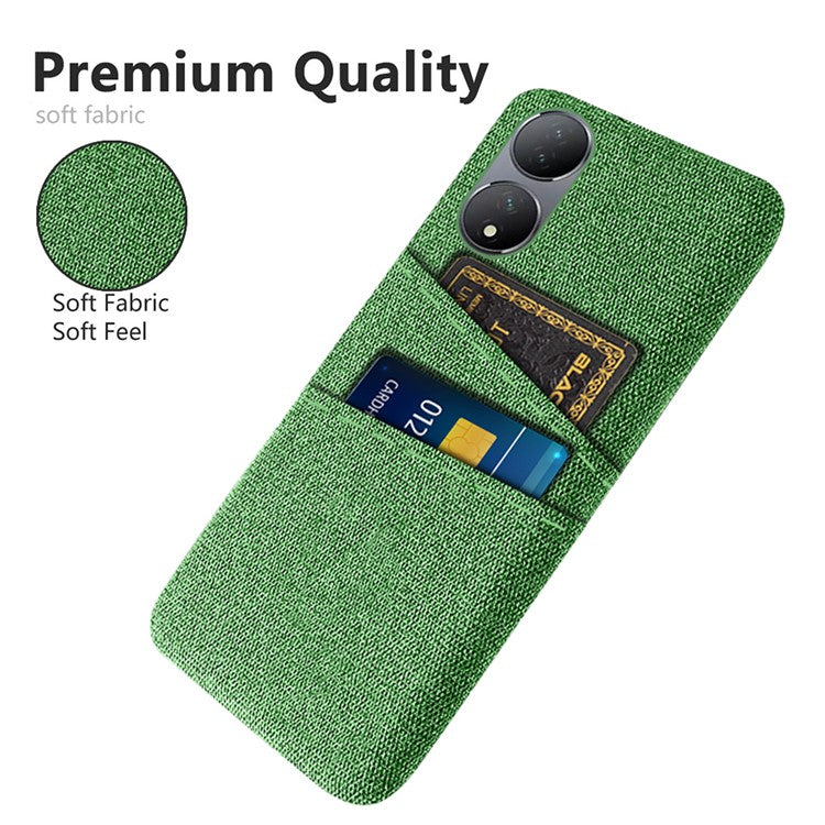 Dual Card Slots Phone Case for vivo Y100 5G , Hard PC + Cloth Cell Phone Cover - Green