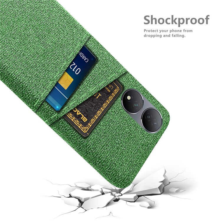 Dual Card Slots Phone Case for vivo Y100 5G , Hard PC + Cloth Cell Phone Cover - Green