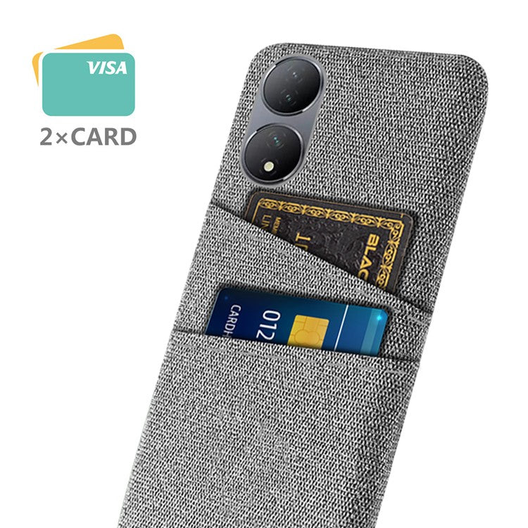 Dual Card Slots Phone Case for vivo Y100 5G , Hard PC + Cloth Cell Phone Cover - Light Grey