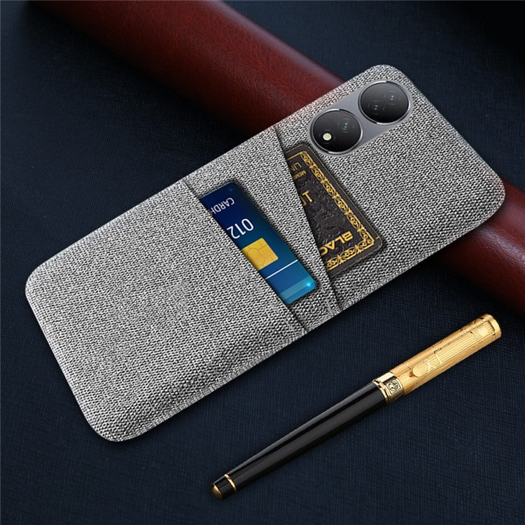 Dual Card Slots Phone Case for vivo Y100 5G , Hard PC + Cloth Cell Phone Cover - Light Grey